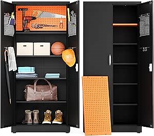 METALTIGER Locking Metal Storage Cabinet | Garage Storage Locker with Doors | 71" Lockable Tool Cabinet | Metal Cabinets for Home Office (71" 2-Doors Key, Black)