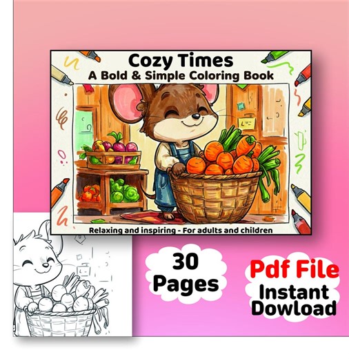 Cozy Coloring Book | 30 Simple Line Art Pages (PDF Pattern) - Etsy