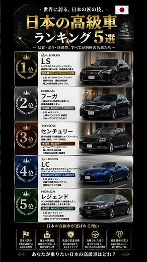 【憧れ】日本の最高級セダン5選#高級車 #日本車 #ランキング #車#レクサス #センチュリー #フーガ#LC #レジェンド#トヨタ #日産 #ホンダ#セダン #お金持ち #成功者#カーライフ #