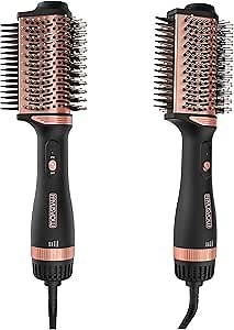 Dry & Style 2-in-1 Hair Dryer Brush, Smooth Negative Ion Anti-frizz Ceramic Straightener, Volumizer - Black & Rose Gold