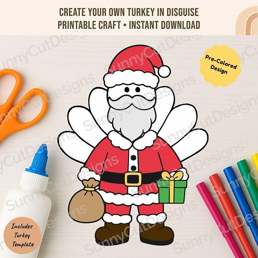 Disguise a Turkey- Santa Disguise Template, Thanksgiving Craft, School Craft, Thanksgiving Printable, Thanksgiving Project, Instant Download - Etsy