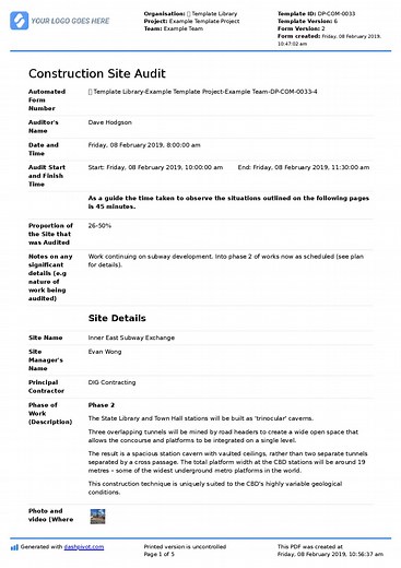 Construction Site Audit Template: Audit checklist and report