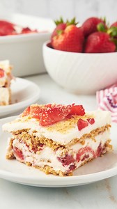 Beat the heat with this dreamy Strawberry Icebox Cake!  Layers of graham crackers, creamy whipped goodness, and juicy strawberries make for the perfect no-bake summer dessert. Ready to chill and thrill your taste buds! https://bakeorbreak.com/2024/07/strawberry-icebox-cake/ | Bake or Break | Facebook