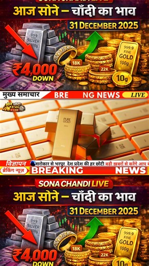 Gold & Silver Prices Crash Today | 31 December 2025 | Gold Rate Today | Today Gold Price India Today’s gold and silver prices have created massive buzz in the bullion market. On 31 December 2025, gold and silver witnessed a sharp movement that has shocked buyers, investors, and jewellers across India. In this video on Sona Chandi Live, we bring you the latest gold and silver rates, including 18K, 22K, and 24K gold prices, along with today’s silver rate per gram and per kg. We also explain why go