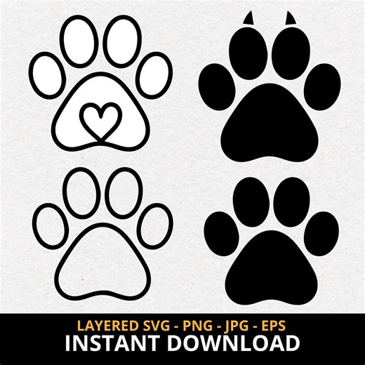 Layered Paw Print Svg Bundle, 4 Paw Footprint Png, Dog Paw Print Laser File, Animal Paw Svg, Dog Paw Silhouette, Paw Svg Cut File for Cricut - Etsy