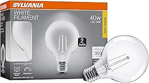 Sylvania G25 Clear Globe LED White Filament Bulb, 3.5W, Dimmable, 300 LMS, Medium Base, 2700K, Soft White - 2 Pack (42254)