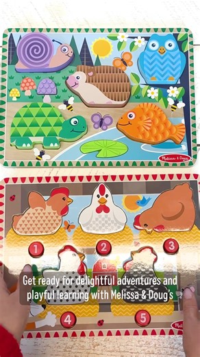 From happy hens to forest friends, these perfect-for-toddlers puzzles are sure to spark sensory and tactile play, lots of learning, and of course, tons of fun! 🐓🐢🦉 #melissaanddoug #animalpuzzles