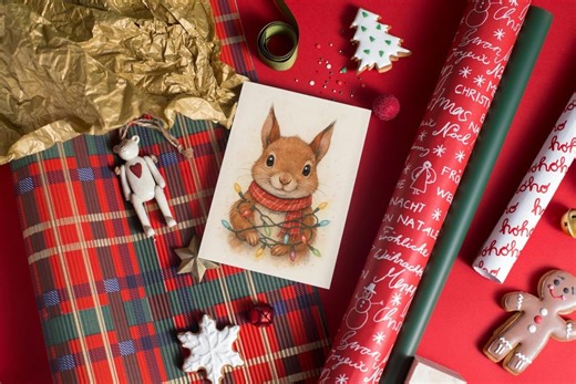 Christmas Squirrel Card Printable | Watercolour Woodland Animal | Digital Download - Etsy