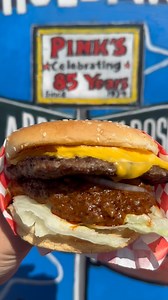 1.2K views · 703 reactions | Kicking off the weekend with our Chili Cheeseburger Chili, mustard, onions, tomato, mayo | Pink's Hot Dogs | Facebook