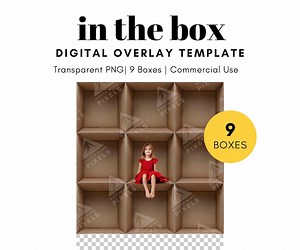 9 Empty Cardboard Box Digital Template, PNG, Grid, Transparent Background, in the Box Photography for School Trips, Classrooms, Students - Etsy
