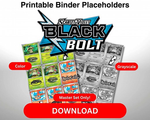 Pokémon TCG Master Set Placeholder Binder Pages PDF Scarlet and Violet Black Bolt Color and Grayscale - Etsy