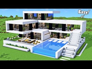 Minecraft: How to Build a Modern House Tutorial (Easy to Follow) #66 - Interior in Description!