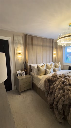 Main Bedroom Moments ✨ This space has truly become my calm, luxurious retreat — exactly what I imagined when I told myself: luxury hotel vibes only. 🕯️ The Gimcyn paint on the inside of the wall panels brings such depth and warmth, setting the tone for everything else. I wanted contrast and character — so I layered bold, textured fabrics across the cushions and bedding to create a real visual moment. The mix of soft neutrals, subtle sheen, and statement tones makes it feel elevated yet lived in