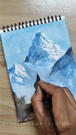 Easy mountain painting with water colour | beautiful mountain scape drawing #landscapepainting #art