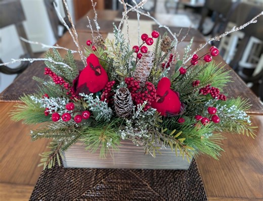 Christmas Table Arrangement, Crate Arrangement Christmas, Cardinal Red Bird Centerpieces for Table Mantle, Limited Edition, Crate 24* - Etsy