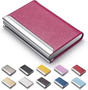 Business Card Holder, Name Multi Cards Case, Rose Red Luxury PU Leather Credit Card ID Case - Protector Business Name Card Holder Slim Metal Wallet Pocket Holder Case for Women & Men