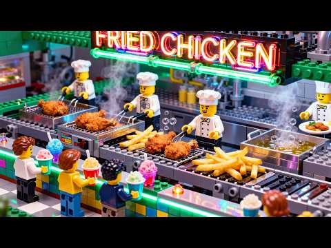 Mysterious Fried Chicken Recipes Inside a LEGO Fast Food Factory • ASMR LEGO Stop Motion Cooking