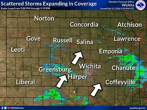 [9:25 PM Radar Update] Scattered thunderstorms continue to expand in coverage and move to the northeast from portions south-central KS and northern OK. The strongest storms may produce hail up to quarter size. | US National Weather Service Wichita Kansas