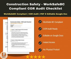 Construction Workplace Safety Checklist for COR Audits – Worksafebc Compliant Google Doc & PDF Templates - Etsy Canada