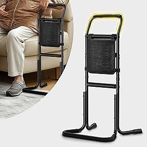 Stand Assist Aid for Elderly - Adjustable Mobility Aids with Sturdy Widened Base& Flat Anti-Slip Feet for Chair, Couch, Toilet, Portable Stand Up Grab Bar with Foam Padded Handles& Storage Pocket