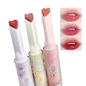 3Pcs Jelly Lipstick, Tinted Lip Gloss Heart Shape Lip Balm, jelly lipstick Moisturizing Lip Glaze, Long Lasting Nourishing Lip Glow Balm,Non-sticky,Vivid Color Glossy cute lip gloss,Lipstick for Girls and Women(4#+5#+6#)