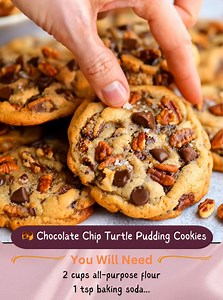 12K views · 60 reactions | 葉 Chocolate Chip Turtle Pudding Cookies Ingredients (makes ~16 cookies) 2 cups all-purpose flour 1 tsp baking soda ½ tsp salt 3.4 oz box vanilla instant pudding ¾ cup unsalted butter, melted Full recipe in the first c o m m e n t  | Blooming Spoon | Facebook