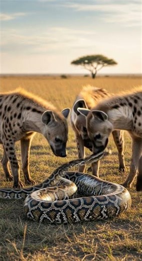 What will the hyena find inside the python’s hidden cave #wildlife #nature #adventure
