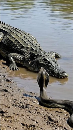 Deadly King Cobra Meets Giant Crocodile 😱 You Won’t Believe This! #crocodile #youtubeshorts #viral