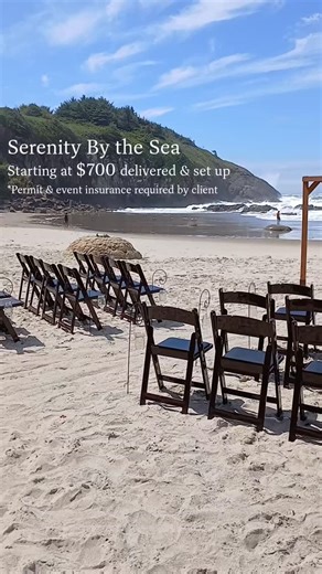 🦀 Red Crab Rentals offers the most cost-effective beach wedding ceremony packages on the Oregon Coast. We work directly with DIY clients and wedding planners, assuring the Big Day on the beach goes off without a hitch and within budget. Our specialty has a two-fold approach – we offer reliable beach logistics and essential rental items directly on the sand 365 days a year on the Oregon Coast. If you'd like an intimate beach microwedding, we can provide a beautiful, blank canvas ceremony set up,