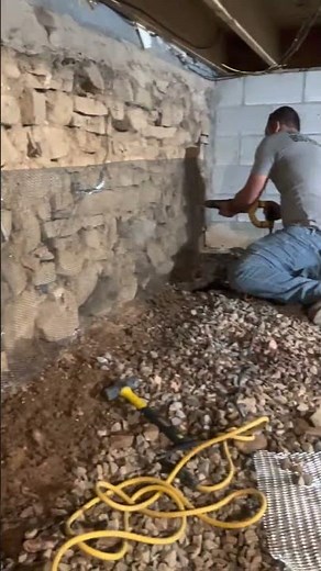 Installing a wire and parging on a Stone foundation in a crawlspace