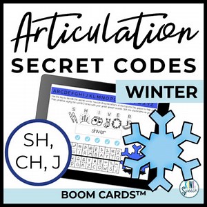 SH, CH, J Articulation Secret Codes BOOM Cards for Speech Therapy - Winter