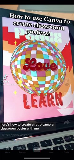 The cutest elements on Canva to create a fun retro classroom sign! 🪩 #retroclassroom #classroom #teachersoftiktok #classroomdecor