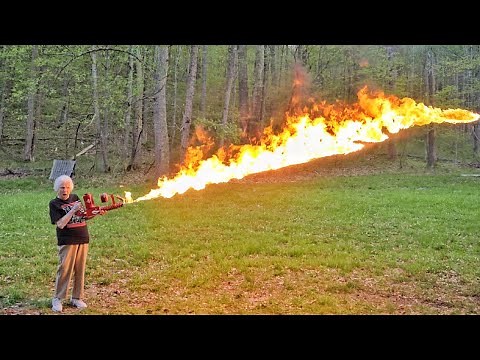Grandma Uses REAL Flamethrower vs 16,000 Firecrackers | Ross Smith