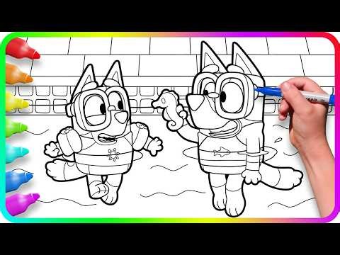 BLUEY Coloring Pages. I show you How to color Bluey and Bingo Swimming. Coloring Bluey characters