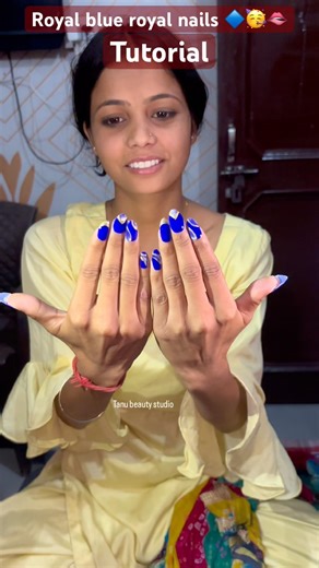 Royal Blue & Gold Marble Nail Art Tutorial 💙✨ | Trendy Nail Design #shorts #nailart #marblenails