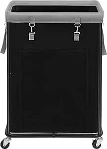 STORAGE MANIAC Large Laundry Basket with Wheels 160L Rolling Laundry Hamper Laundry Cart with Metal Frame and Removable Bag, Clothes Hamper for Bedroom, Bathroom, Dorm Room, Laundry Room, Black