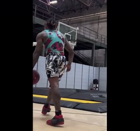 Amazing Trampoline Dunk! Basketball Skills Highlight