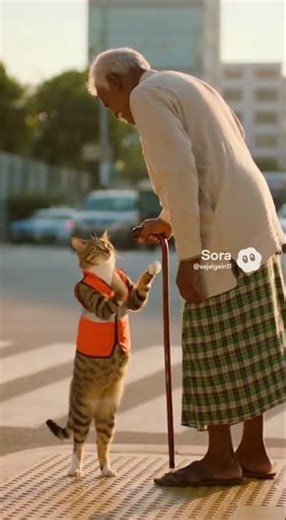 Humanity Beyond Species: Intelligent Cat Rescues Grandpa in Traffic! বিড়ালের মানবতা #straypets