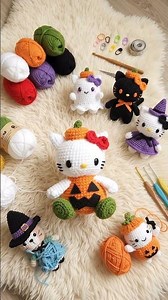 Crochet Halloween Hello Kitty 🎃 Free Pattern & Tutorial #shorts #crochet #crochetcrosai #knitting