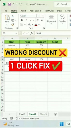 Stop Wrong Discount ‼️ Calculate Final Price in Seconds #Shorts #Excel #ExcelTips #ShortsFeed