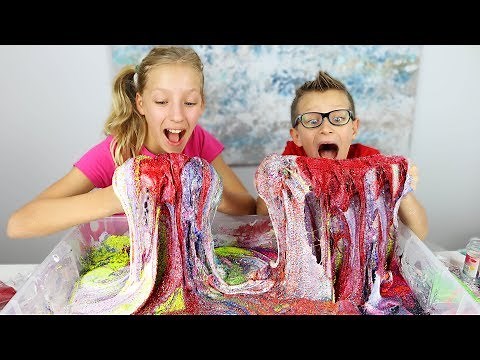 100 Layers of Glitter in Fluffy Slime!!!!