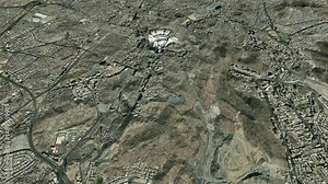 Mecca Aerial City Map with Al Masjid Al Haram, Cloud Animation Stock Video