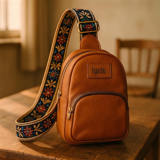 Handmade Leather Sling Bag: Embroidered Crossbody Adjustable Strap Mini Backpack for Travel & Daily Adventures - Etsy