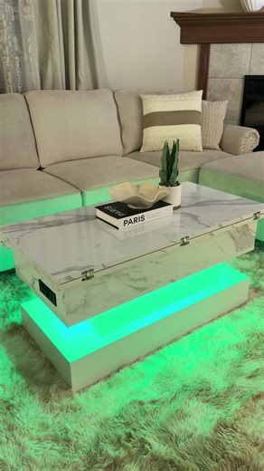 A coffee table that hides the mess, charges your devices, and becomes a dining table when life gets busy. @SYESWAY FURNITURE #ledcoffeetable #lifttopcoffeetable #furniturefinds #fypシ