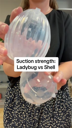 What is the difference in suction between our Ladybug and Shell? 🐚🐞 Our lovely Ladybug🐞 is designed for passive milk collection and has no suction since it was intended as a breast pad replacement. If you do notice any suction, it will be very light and only there to help hold the Ladybug in place in your bra. ✨It is not designed to draw out your milk.✨ The Shell🐚, on the other hand, is a wearable breast pump. While its suction strength can be reduced by pressing on the valve to release pres