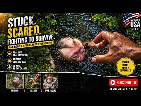 Baby Monkey Stuck in Water 😢 | Emotional Rescue Story That Will Melt Your Heart ❤️🐒 #monkey #viral