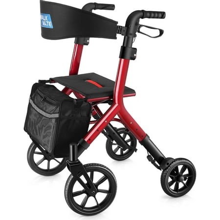 WalkMate Rollator Walker for Seniors Taller 5.3~7ft with Height-Adjustable Seat, 10 Inch Wheels Wire-Hidden Walkers Compact Folding Design Lightweight Mobility Walking Aid Widen Backrest, Red - Walmart.ca