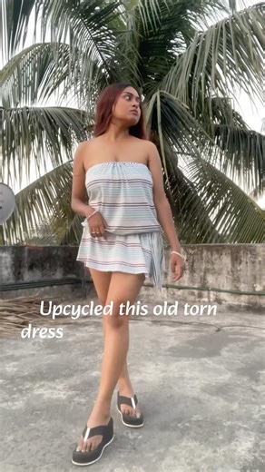 Upcycle old torn dress into bandeau gathered dress#upcycling#fyp#viral#Matus #sustainablefashion#yt