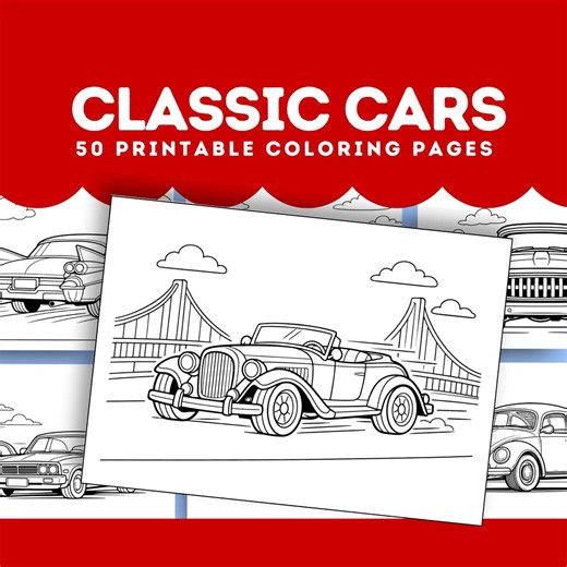 Classic Car Coloring Book | 50 Vintage Muscle Car Pages (PDF Download) - Etsy