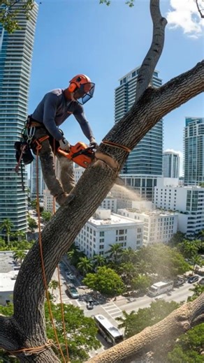 wood cutter cutting old large tree in forest with machine #treetrimming#treeexperts #woodscraft#tree